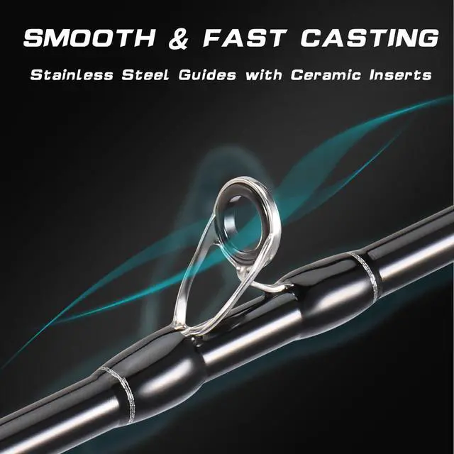 Alt view image 4 of 7 - Baitcaster Combo for Freshwater and Inshore, 2 Piece 30Ton+24Ton Graphite Fishing Rod with SuperPolymer Handle, 7.0:1 Gear Ratio Baitcasting Reel, 11+1 Bearings, S Style Hook Keeper