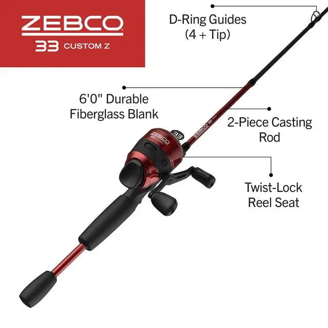 Alt view image 2 of 7 - 33 Custom-Z Spincast Reel and 2-Piece Fishing Rod Combo, 6-Foot Fiberglass Rod with Split-Grip EVA Handle, Quickset Anti-Reverse Fishing Reel with Bite Alert