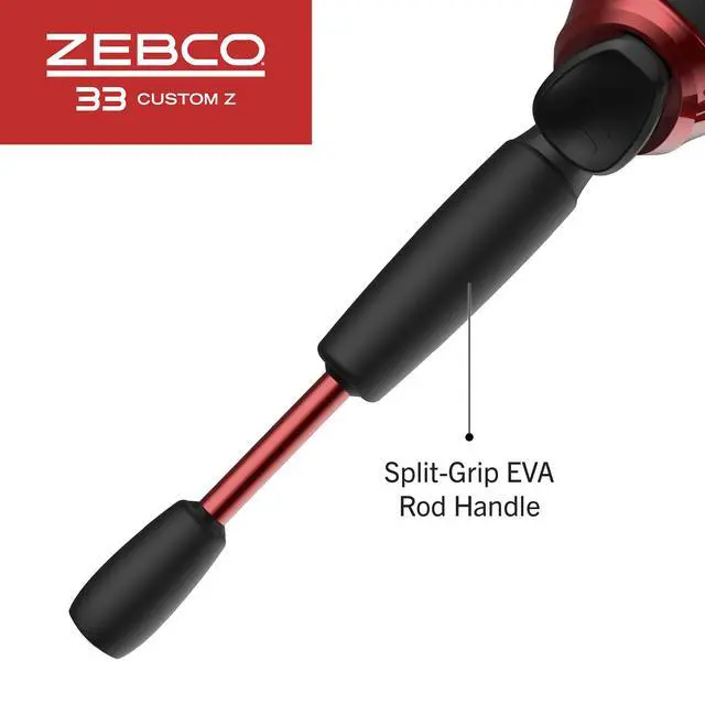 Alt view image 6 of 7 - 33 Custom-Z Spincast Reel and 2-Piece Fishing Rod Combo, 6-Foot Fiberglass Rod with Split-Grip EVA Handle, Quickset Anti-Reverse Fishing Reel with Bite Alert