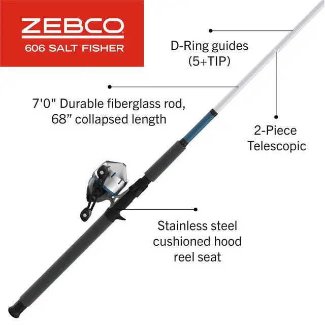 Alt view image 2 of 7 - 606 Salt Fisher Spincast Reel and Fishing Rod Combo, 7-Foot 2-Piece Telescopic Rod, Size 60 Reel, 19-Piece Eagle Claw Tackle Kit