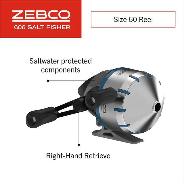 Alt view image 3 of 7 - 606 Salt Fisher Spincast Reel and Fishing Rod Combo, 7-Foot 2-Piece Telescopic Rod, Size 60 Reel, 19-Piece Eagle Claw Tackle Kit
