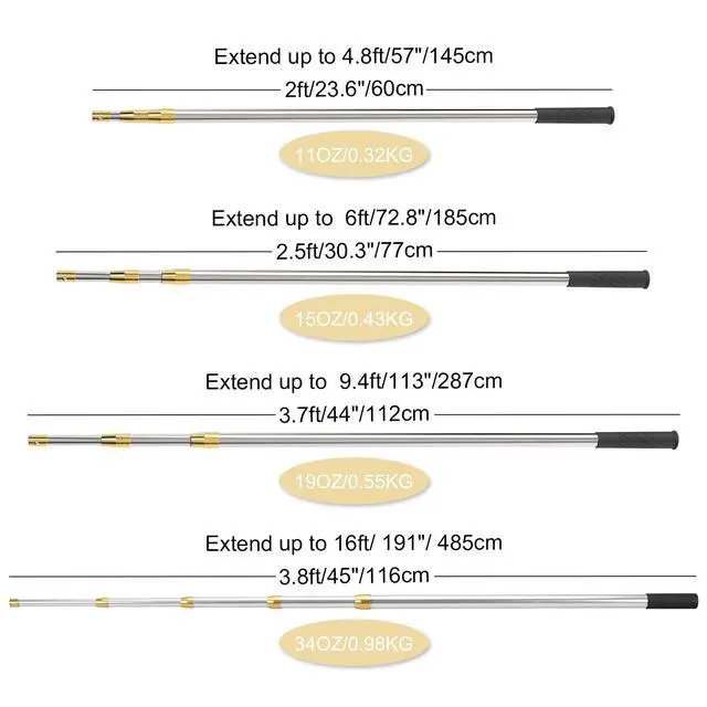 Alt view image 3 of 7 - Retractable Fishing Gaff, 4.8/6.6/7.8/9.4/16.4ft Telescopic Fishing Gaff with 8mm Screw, Capable for Fish Gig Spear Harpoon Hook, Ice and Saltwater Fishing Gaff Pole for Hunting Fish Frog Mole