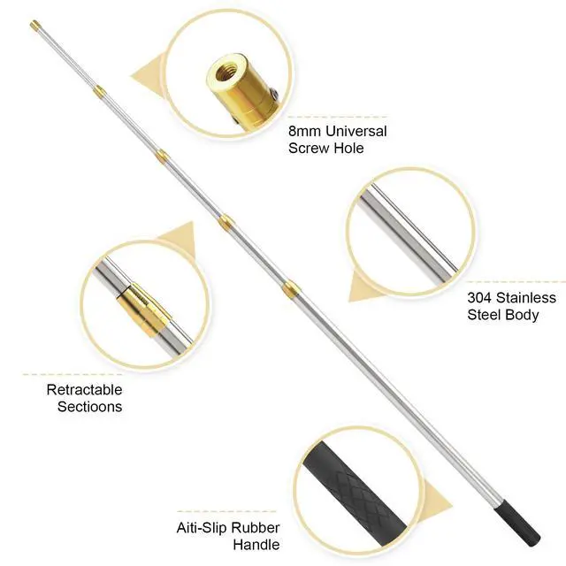 Alt view image 4 of 7 - Retractable Fishing Gaff, 4.8/6.6/7.8/9.4/16.4ft Telescopic Fishing Gaff with 8mm Screw, Capable for Fish Gig Spear Harpoon Hook, Ice and Saltwater Fishing Gaff Pole for Hunting Fish Frog Mole