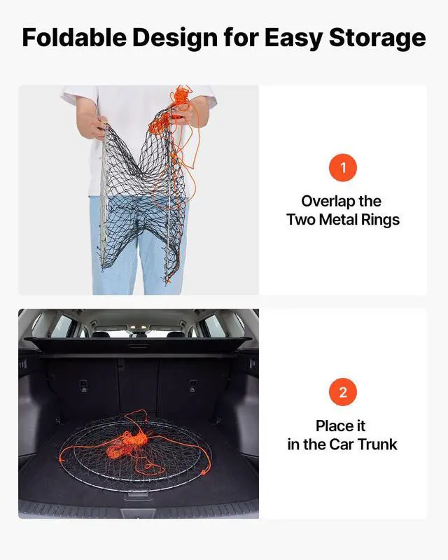 Alt view image 6 of 7 - Double Ring Crab Trap, 24 inch Top, 20 inch Bottom, Two Rings Crab Kit, Foldable Fishing Net with Gauge, 60 ft Rope, Wire Grid Bottom, Rock and Blue Crab, Dock & Pier Crabbing, 2 Set