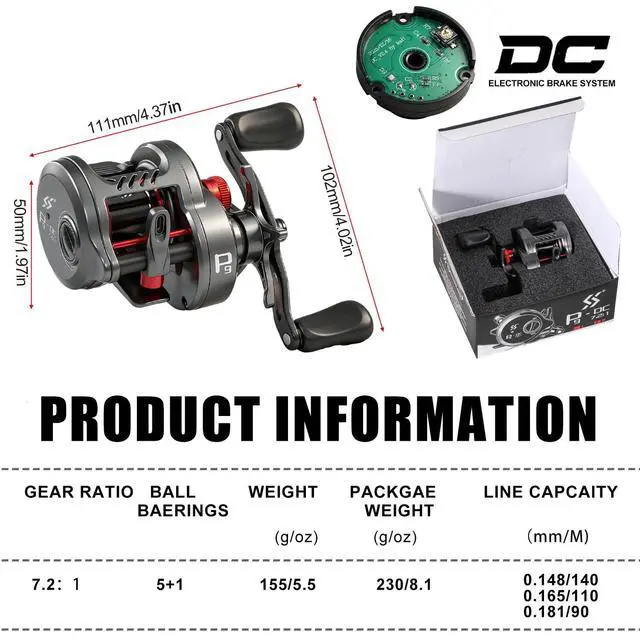 Alt view image 3 of 7 - Round Baitcasting Reel, Digital Control Braking with Real-Time Acoustic Feedback, 7.2:1 Gear Ratio DC Reel for Bass, Catfish and Salmon, Ideal Fishing Reels for Beginners