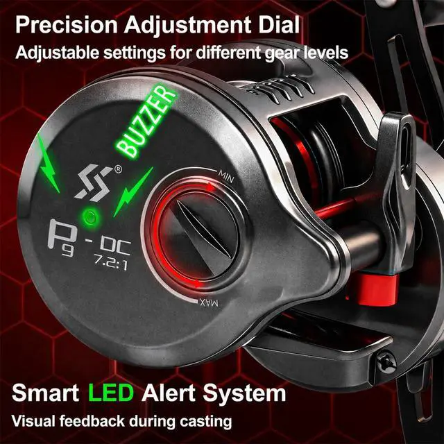 Alt view image 5 of 7 - Round Baitcasting Reel, Digital Control Braking with Real-Time Acoustic Feedback, 7.2:1 Gear Ratio DC Reel for Bass, Catfish and Salmon, Ideal Fishing Reels for Beginners