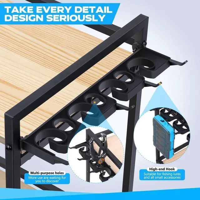 Alt view image 4 of 7 - 3 Tier Fishing Rod Holder, Fishing Pole Holders for Garage, Fishing Rod Rack Fishing Rod Storage Up to 8 Rods, Fishing Gear Tackle Box Fishing Equipment Organizers, Fishing Gifts for Men