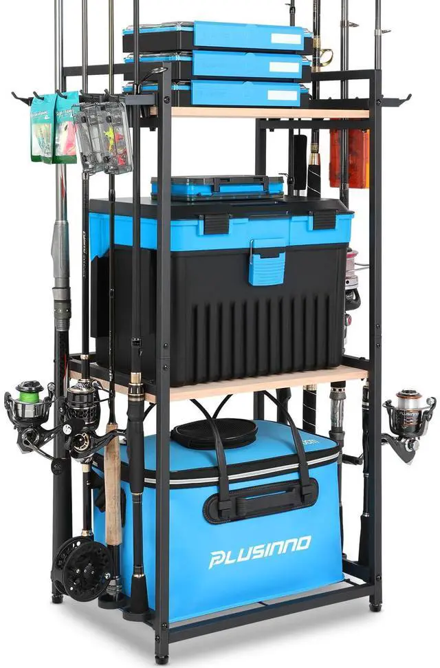 Main image of 3 Tier Fishing Rod Holder, Fishing Pole Holders for Garage, Fishing Rod Rack Fishing Rod Storage Up to 8 Rods, Fishing Gear Tackle Box Fishing Equipment Organizers, Fishing Gifts for Men