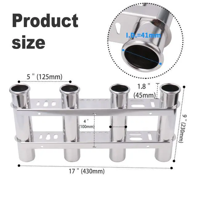 Alt view image 3 of 6 - Fishing Rod Holder for Boat, Vertical Wall Mounted Fishing Rod Rack, Stainless Steel Rod Holder for Marine Boat,Fishing Boat, Truck (4 Tubes Upgrade)