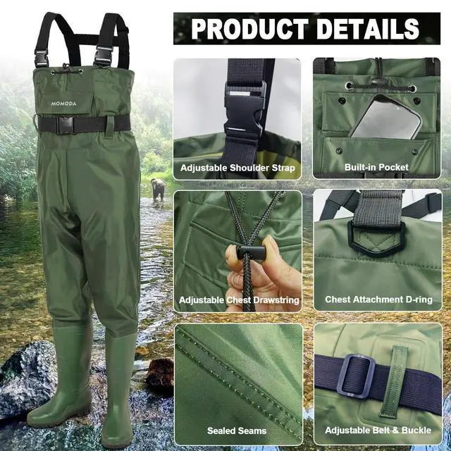 Alt view image 2 of 6 - 2-Ply Nylon/PVC Waterproof Chest Waders with Boots Lightweight Fishing & Hunting Waders for Men and Women