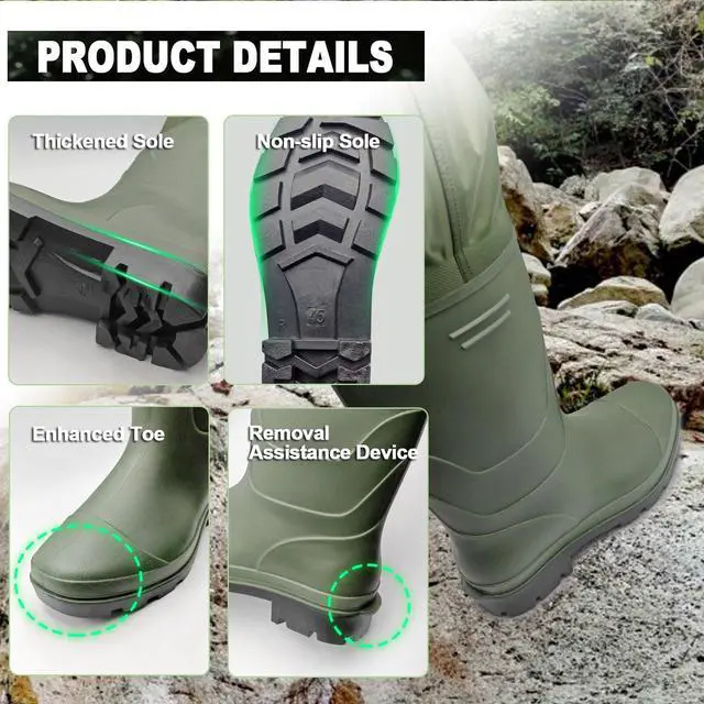 Alt view image 3 of 6 - 2-Ply Nylon/PVC Waterproof Chest Waders with Boots Lightweight Fishing & Hunting Waders for Men and Women