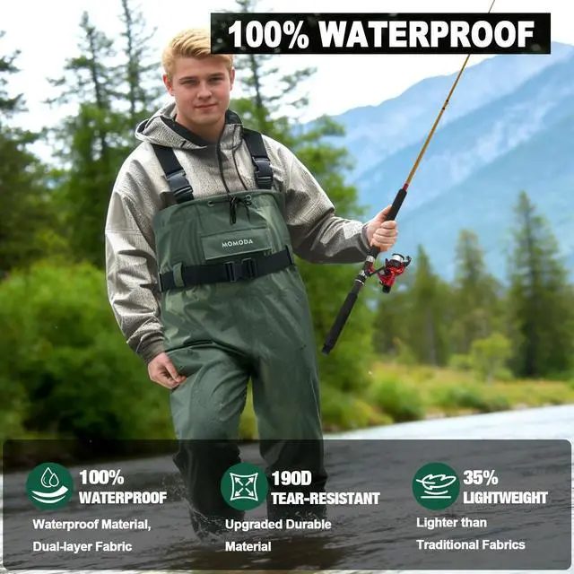 Alt view image 5 of 6 - 2-Ply Nylon/PVC Waterproof Chest Waders with Boots Lightweight Fishing & Hunting Waders for Men and Women