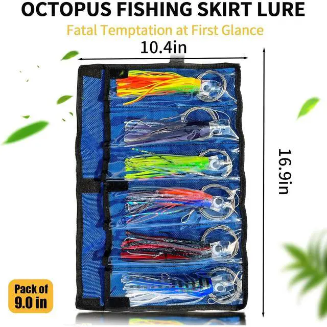 Alt view image 6 of 6 - Trolling Lure Saltwater,6.5/9 inch 6 pcs Squid Skirted Deep Sea Fishing Lure kit,Tuna,Marlin,Wahoo,Shark,Mahi Trolling Fishing Lures
