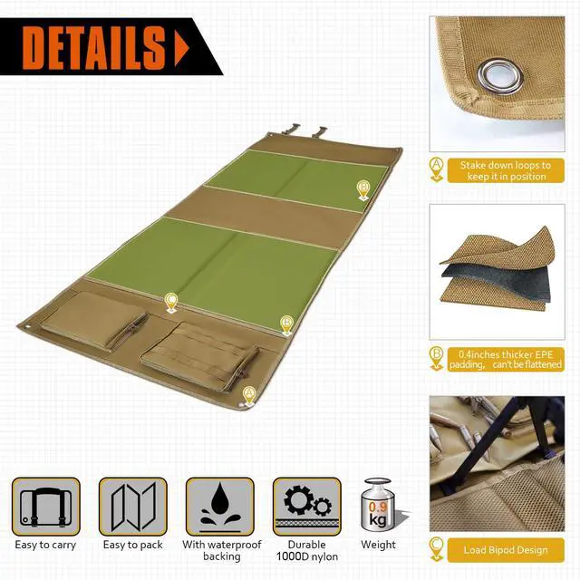 Alt view image 2 of 7 - Shooting Mat with Elbow Wings, Extra Large Hunting Shooting Mats Prone Padded Roll Up Portable Waterproof Hunting Mats Non-Slip Durable Shooting Rest for Shooters Range Rifle