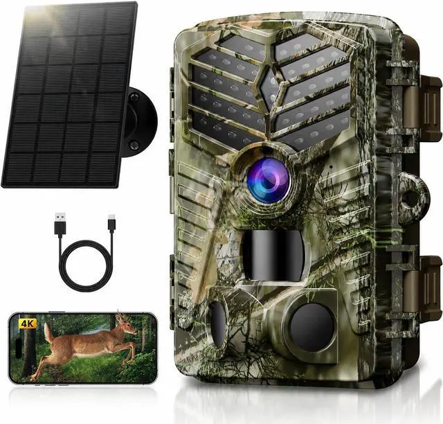 Main image of Trail Camera WiFi - Solar Powered 4K 64MP Game Cameras with Night Vision Motion Activated Waterproof, IP66 120° Detection Angle 0.2s Trigger 940nm No Glow LED Wildlife