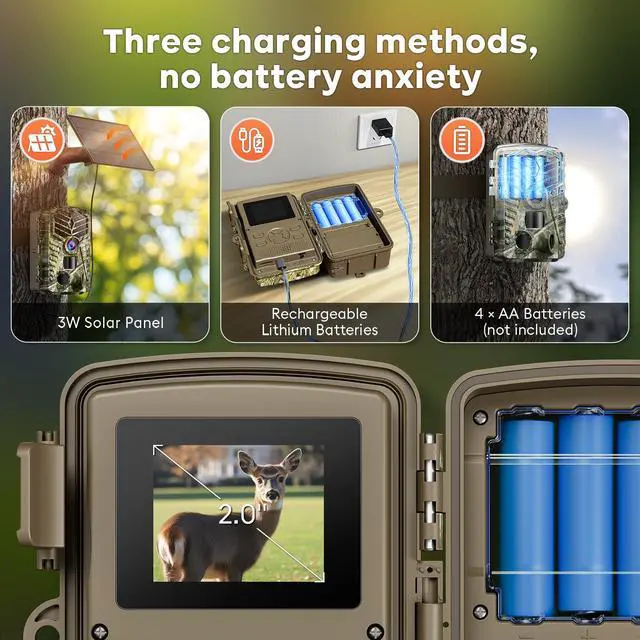 Alt view image 5 of 7 - Trail Camera WiFi - Solar Powered 4K 64MP Game Cameras with Night Vision Motion Activated Waterproof, IP66 120° Detection Angle 0.2s Trigger 940nm No Glow LED Wildlife