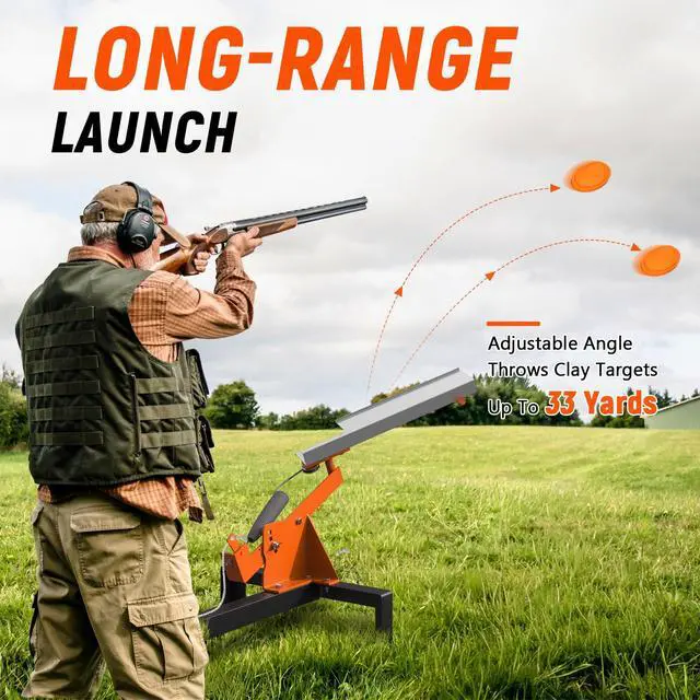 Alt view image 2 of 6 - Buzzlett Pull-Cord Clay Pigeon Thrower, Heavy-Duty Steel Manual Thrower Machine for Clay Shooting Practice, Adjustable Launch Angle & Throwing Distance, Dual Clay Capacity, Ground or Tire Mount