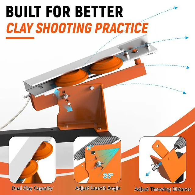 Alt view image 4 of 6 - Buzzlett Pull-Cord Clay Pigeon Thrower, Heavy-Duty Steel Manual Thrower Machine for Clay Shooting Practice, Adjustable Launch Angle & Throwing Distance, Dual Clay Capacity, Ground or Tire Mount