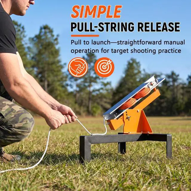 Alt view image 3 of 6 - Buzzlett Pull-Cord Clay Pigeon Thrower, Heavy-Duty Steel Manual Thrower Machine for Clay Shooting Practice, Adjustable Launch Angle & Throwing Distance, Dual Clay Capacity, Ground or Tire Mount