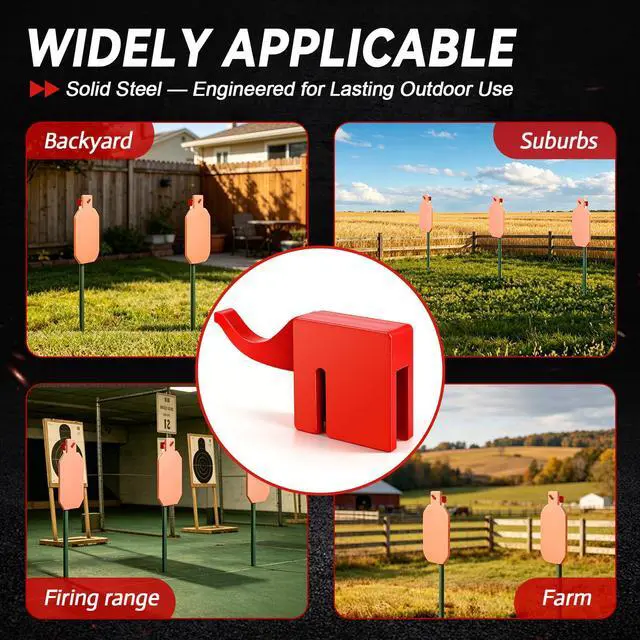 Alt view image 6 of 6 - T Post Target Hanger, Heavy Duty Metal T Post Target Hook Built to Fit on Standard AR500 Steel Targets, T Post Metal Plates and Gongs Shooting Targets, Easy Assembly