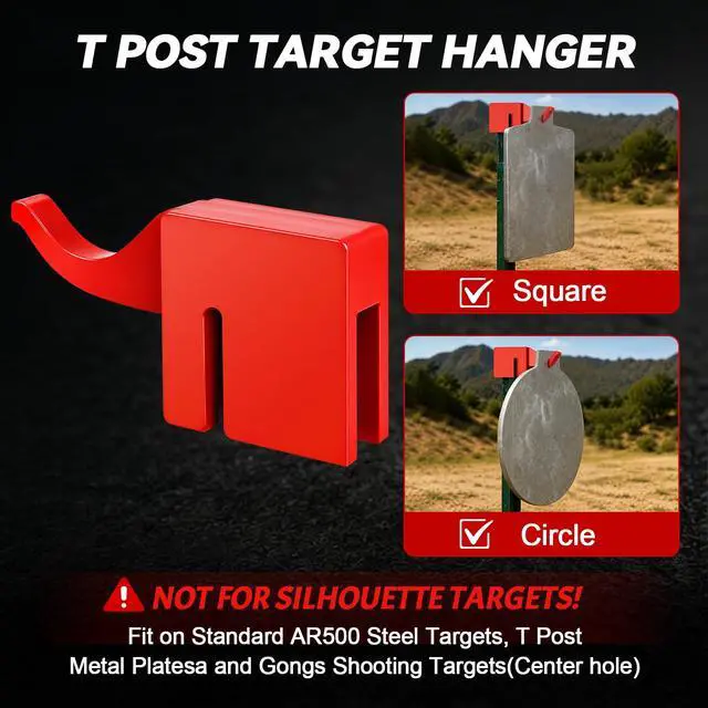Alt view image 4 of 6 - T Post Target Hanger, Heavy Duty Metal T Post Target Hook Built to Fit on Standard AR500 Steel Targets, T Post Metal Plates and Gongs Shooting Targets, Easy Assembly