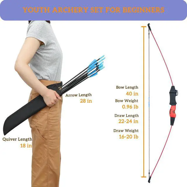 Alt view image 2 of 7 - 40" Youth Bow and Arrow Set for Kids 8-12 & Teens - Ambidextrous Recurve Archery Gear with Safety Arrows - Toys for Ages 8-13, Backyard Games Gift for Beginner Archers