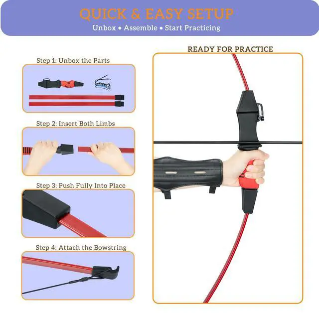 Alt view image 5 of 7 - 40" Youth Bow and Arrow Set for Kids 8-12 & Teens - Ambidextrous Recurve Archery Gear with Safety Arrows - Toys for Ages 8-13, Backyard Games Gift for Beginner Archers