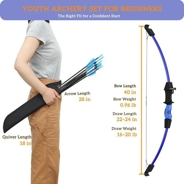 Alt view image 2 of 7 - 40" Youth Bow and Arrow Set for Kids 8-12 & Teens - Ambidextrous Recurve Archery Gear with Safety Arrows - Toys for Ages 8-13, Backyard Games Gift for Beginner Archers