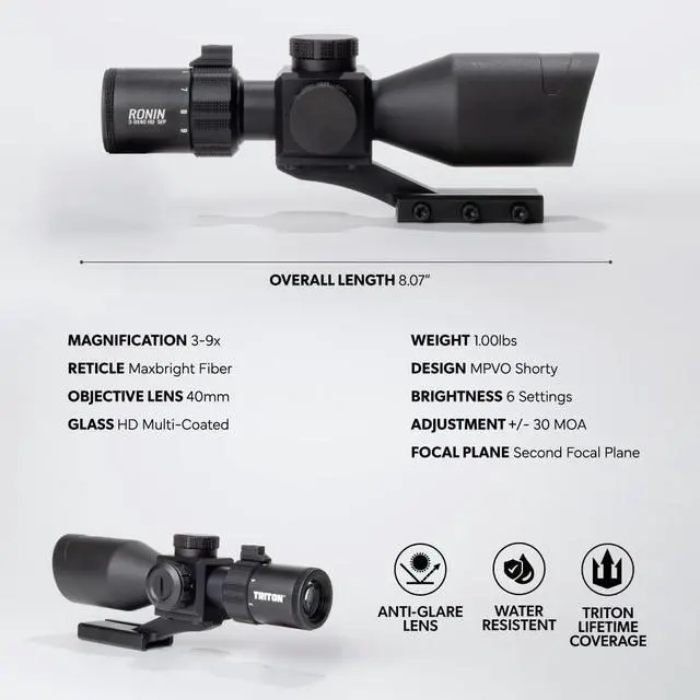 Alt view image 3 of 7 - Ronin HD 3-9x40 SFP MaxBright Fiber Reticle MPVO | Shorty | with or Without Adjustable Objective AO