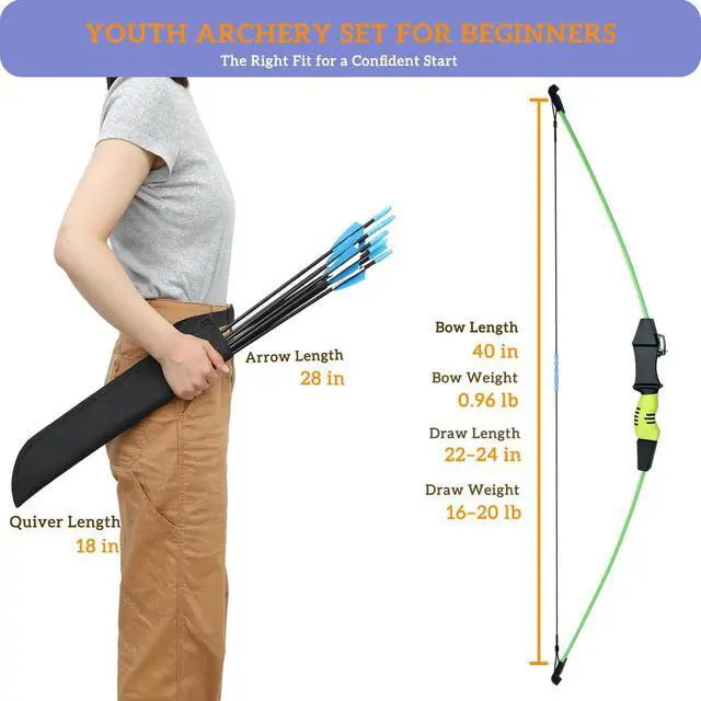 Alt view image 2 of 7 - 40" Youth Bow and Arrow Set for Kids 8-12 & Teens - Ambidextrous Recurve Archery Gear with Safety Arrows - Toys for Ages 8-13, Backyard Games Gift for Beginner Archers