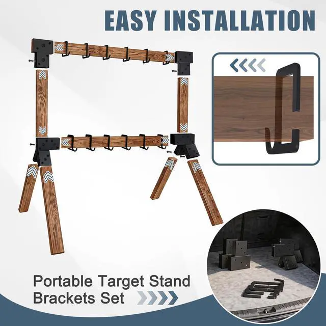 Alt view image 5 of 7 - 2x4 Target Stand Brackets Set for Shooting & Archery Ranges | Heavy-Duty Steel Y & T Connectors with 12 Hanger Hooks, Modular Shooting Target Hanger for AR500 Steel Targets