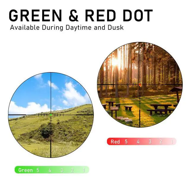Alt view image 4 of 7 - 1.2-6x24 Rifle Scope,MOA Reticle,Clear Green-Coated Lens,Tactical Compact LPVO, R/G Dual-Color with 5 Levels Brightness, Turret Lock Features Ideal for Hunting Scope