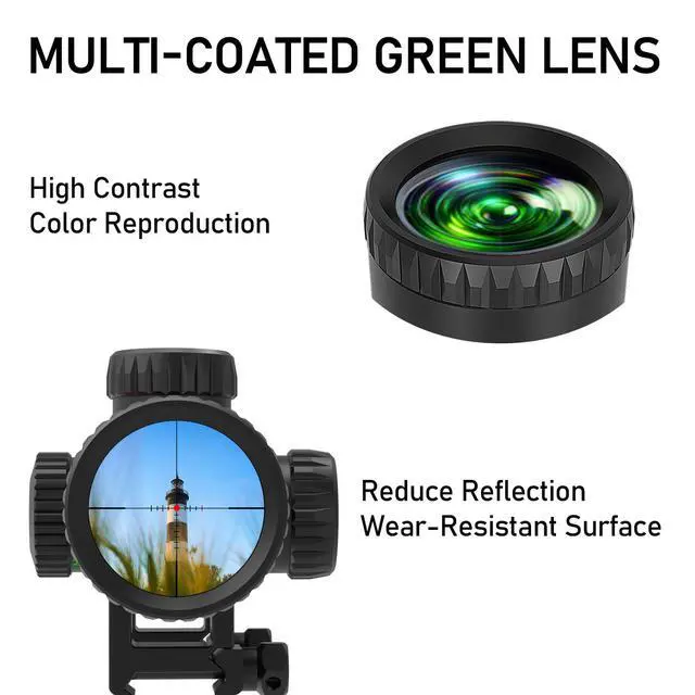 Alt view image 2 of 7 - 1.2-6x24 Rifle Scope,MOA Reticle,Clear Green-Coated Lens,Tactical Compact LPVO, R/G Dual-Color with 5 Levels Brightness, Turret Lock Features Ideal for Hunting Scope