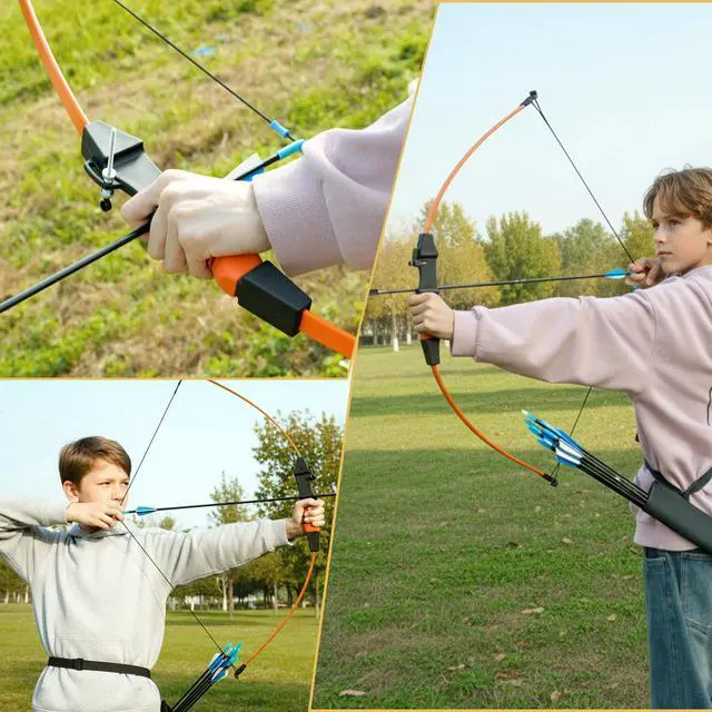 Alt view image 7 of 7 - 40" Youth Bow and Arrow Set for Kids 8-12 & Teens - Ambidextrous Recurve Archery Gear with Safety Arrows - Toys for Ages 8-13, Backyard Games Gift for Beginner Archers