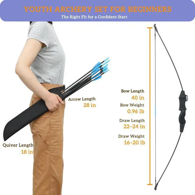 Alt view image 2 of 7 - 40" Youth Bow and Arrow Set for Kids 8-12 & Teens - Ambidextrous Recurve Archery Gear with Safety Arrows - Toys for Ages 8-13, Backyard Games Gift for Beginner Archers
