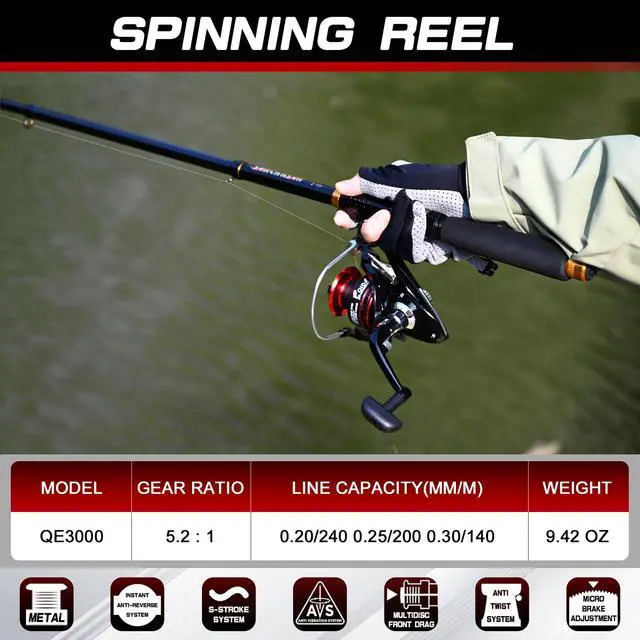Alt view image 4 of 7 - 6.89ft Fishing Rod and Reel Combo, 2PCS Telescopic Carbon Fiber Fishing Rod, Spinning Reels *2, Fishing Line *2, Fishing Hooks Bait Set, Portable Fishing Pole Set with Carrier Bag