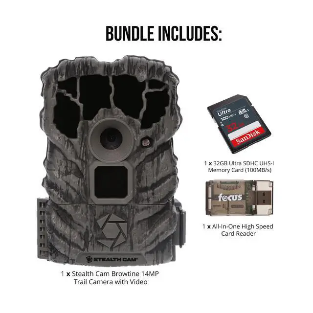 Alt view image 6 of 6 - Browtine 14MP Trail Camera with 32GB SD Card and (3 Items) | 14MP Photos, 60 Ft Detection and Flash, 0.7 Second Trigger, Burst Mode, Includes 32GB Sandisk SDHC Card and USB 2.0 Reader