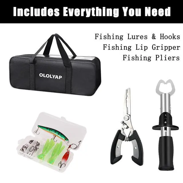 Alt view image 6 of 7 - Fishing Pole Combo Set 6.9ft 2PCS Telescopic Fishing Rod and Reel Combo with Fishing Pliers and Lip Gripper Collapsible Fishing Rod and Reel Kits for Bass