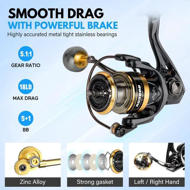Alt view image 3 of 7 - Telescoping Fishing Rod and Reel Combo with Backpack, Carbon Fiber Travel Fishing Pole Spinning Reel Kit with Fishing Lures, Fishing Tools Kit for Men