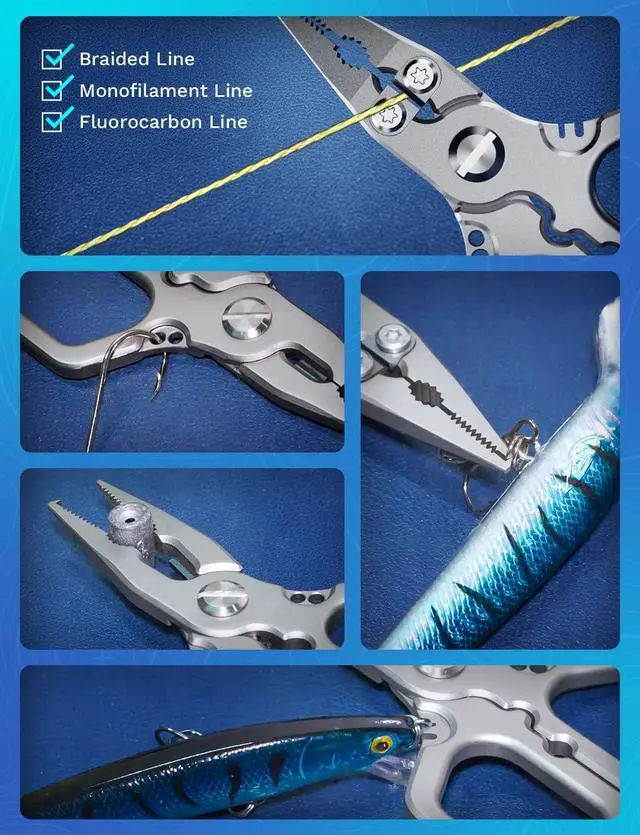 Alt view image 4 of 7 - Titanium Fishing Pliers, 4.1" Saltwater Resistant Fishing Scissors,Tungsten Cutters, Knot Tying Tool with Lanyard, Split Ring Hook Remover, Gifts for Men