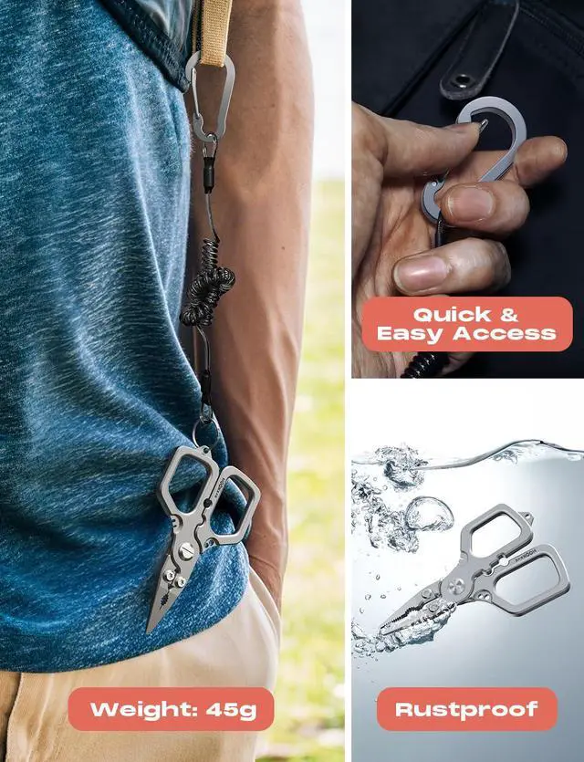 Alt view image 5 of 7 - Titanium Fishing Pliers, 4.1" Saltwater Resistant Fishing Scissors,Tungsten Cutters, Knot Tying Tool with Lanyard, Split Ring Hook Remover, Gifts for Men