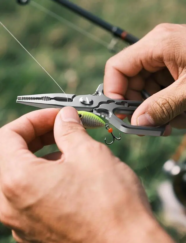 Alt view image 7 of 7 - Titanium Fishing Pliers, 4.1" Saltwater Resistant Fishing Scissors,Tungsten Cutters, Knot Tying Tool with Lanyard, Split Ring Hook Remover, Gifts for Men