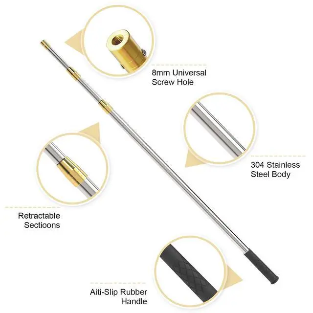 Alt view image 4 of 7 - Retractable Fishing Gaff, 4.8/6.6/7.8/9.4/16.4ft Telescopic Fishing Gaff with 8mm Screw, Capable for Fish Gig Spear Harpoon Hook, Ice and Saltwater Fishing Gaff Pole for Hunting Fish Frog Mole