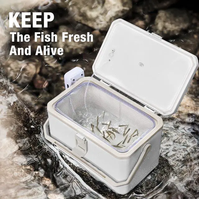 Alt view image 2 of 6 - Fishing Cooler 11QT/15QT Live Bait Cooler with 4000mAh Rechargeable Aerator for Fishing,Bait Bucket for Live Fish Shrimp,Portable Minnow Bucket for Boat Outdoors