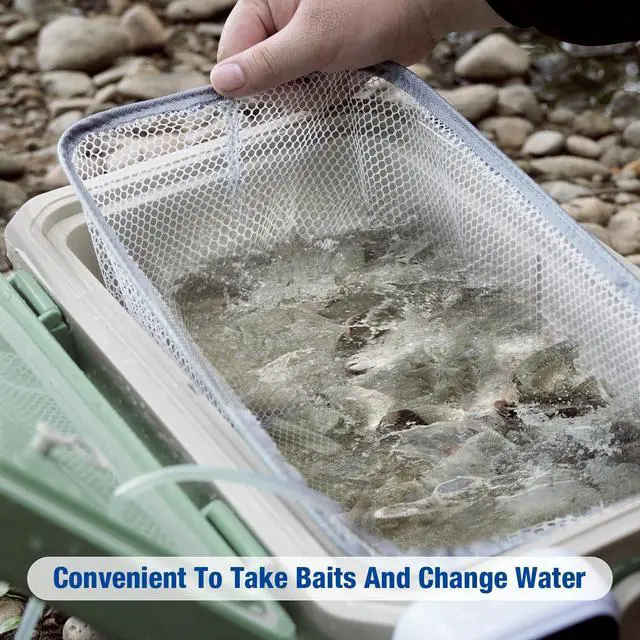 Alt view image 6 of 6 - Fishing Cooler 11QT/15QT Live Bait Cooler with 4000mAh Rechargeable Aerator for Fishing,Bait Bucket for Live Fish Shrimp,Portable Minnow Bucket for Boat Outdoors