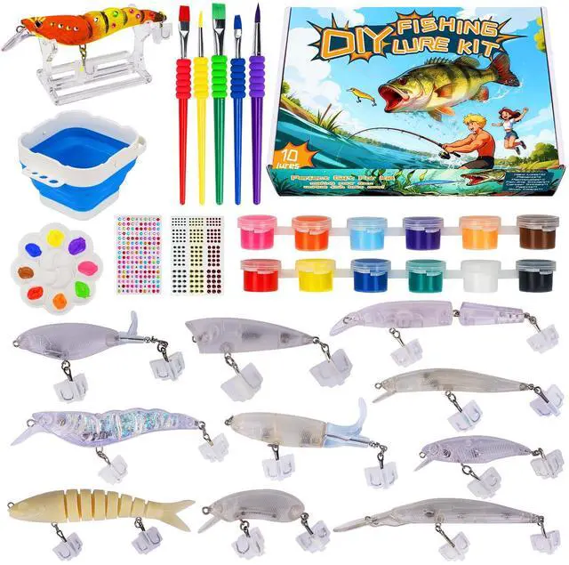 Main image of DIY Fishing Lure Kit - Kid-Friendly Lure Making kit Customizing Lures, Includes Paint & Brushes, Perfect Fishing Gifts and Crafts for Kids, Tackle Box Must-Have (10PCS)