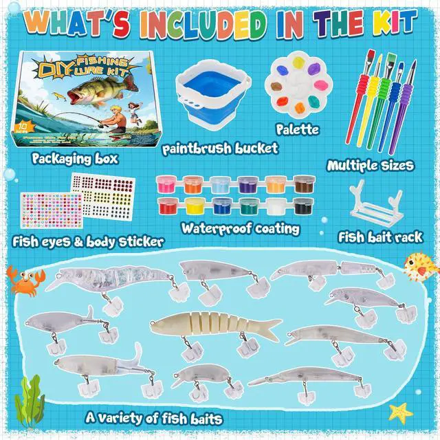 Alt view image 2 of 7 - DIY Fishing Lure Kit - Kid-Friendly Lure Making kit Customizing Lures, Includes Paint & Brushes, Perfect Fishing Gifts and Crafts for Kids, Tackle Box Must-Have (10PCS)