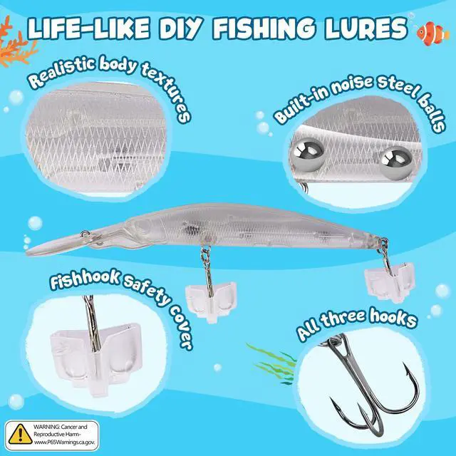 Alt view image 3 of 7 - DIY Fishing Lure Kit - Kid-Friendly Lure Making kit Customizing Lures, Includes Paint & Brushes, Perfect Fishing Gifts and Crafts for Kids, Tackle Box Must-Have (10PCS)