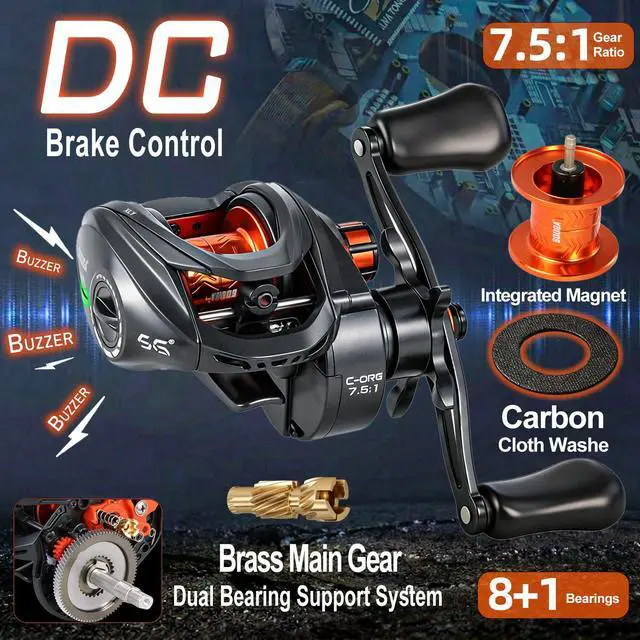 Alt view image 3 of 7 - DC Baitcaster Reel, Smart Digital Anti Backlash Baitcasting Reel, 7.5:1 High Speed, 8+1 Bearings, 18LB Max Drag, CNC Aluminum Spool, Line Out Alarm, Low Profile Fishing Reel for Bass & Beginners