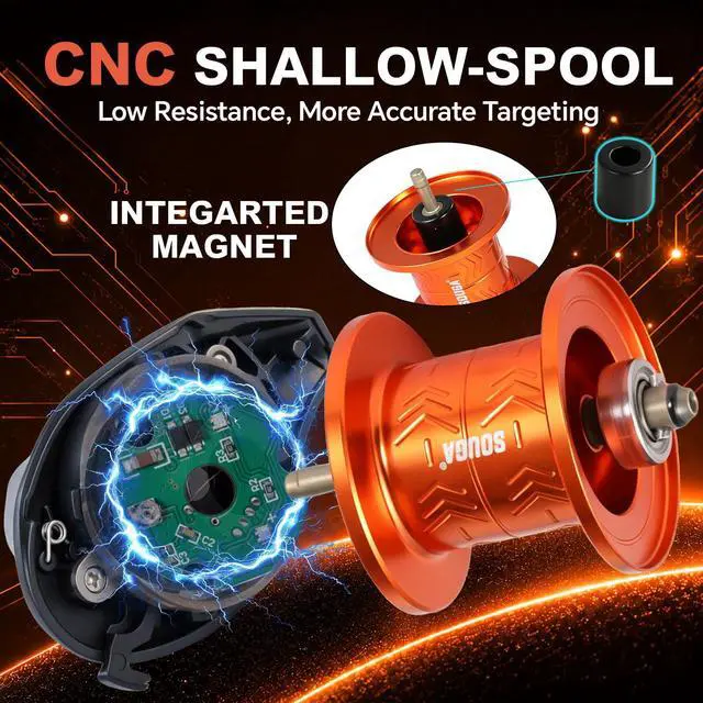 Alt view image 5 of 7 - DC Baitcaster Reel, Smart Digital Anti Backlash Baitcasting Reel, 7.5:1 High Speed, 8+1 Bearings, 18LB Max Drag, CNC Aluminum Spool, Line Out Alarm, Low Profile Fishing Reel for Bass & Beginners